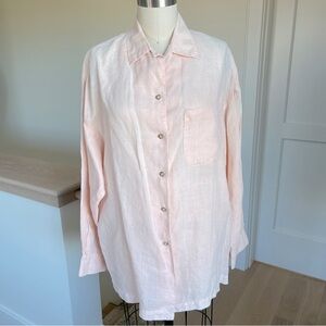 PASTILLE made in USA, oversized linen button down shirt, peachy pink, size M
